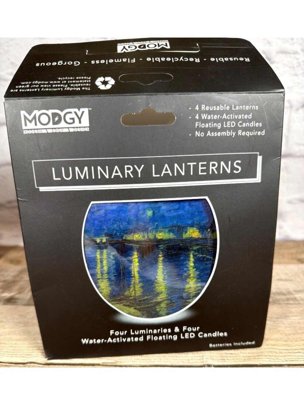 Luminary Lanterns Starry Night Van Gogh Reusable Set of 4 Flameless LED Candles - Picture 4 of 11
